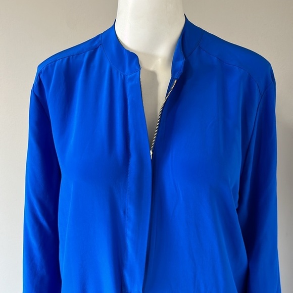 Karina Grimaldi Silk Romper Zip Front High Neck Lace Accent Cobalt Blue Size M - Picture 5 of 16